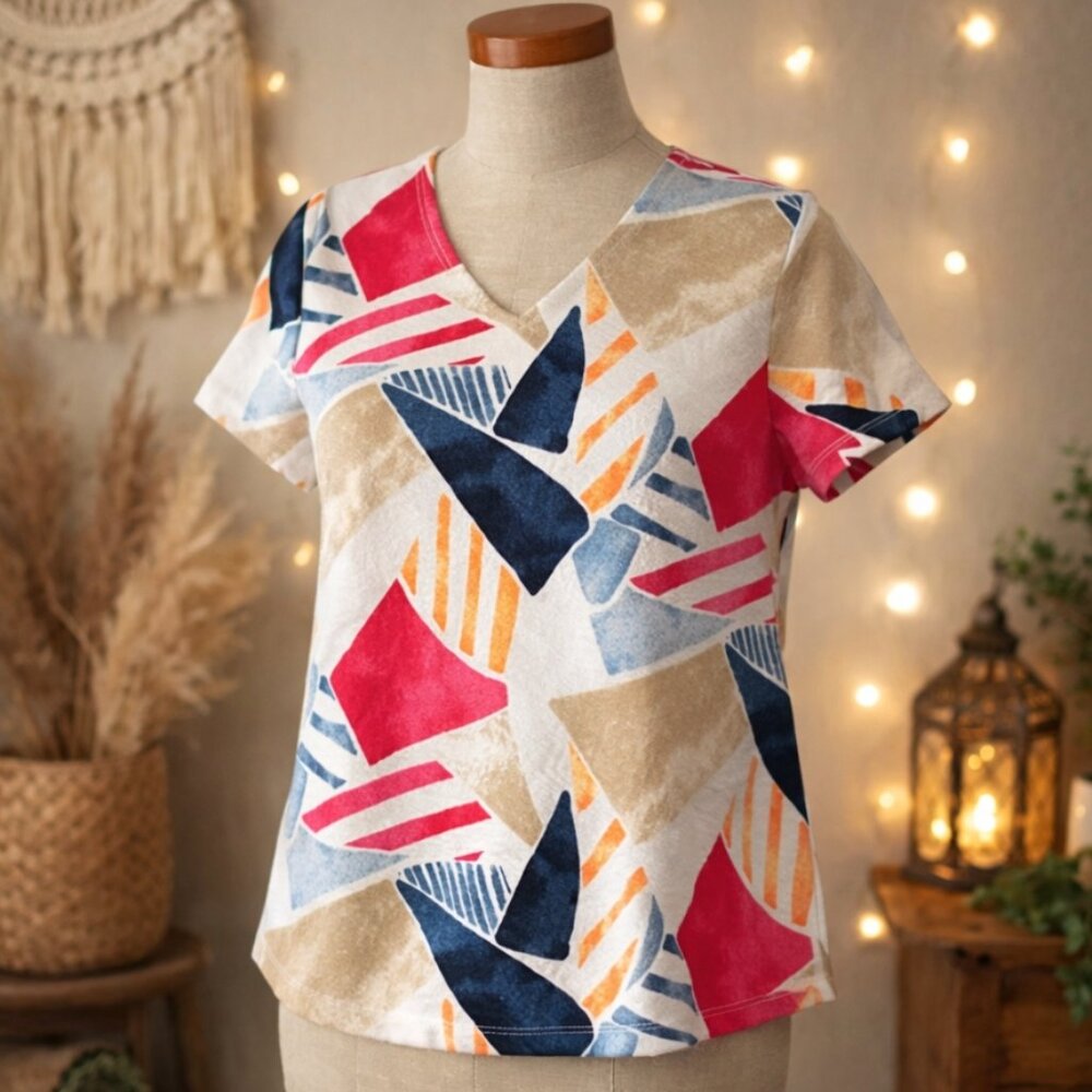 Chico's Textured Top M Artsy Abstract Art to Wear Geometric Statement Shirt